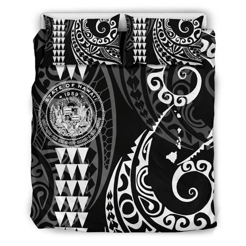 Hawaiian Map Coat Of Arms Flag Polynesian Bedding Set White White - Polynesian Pride