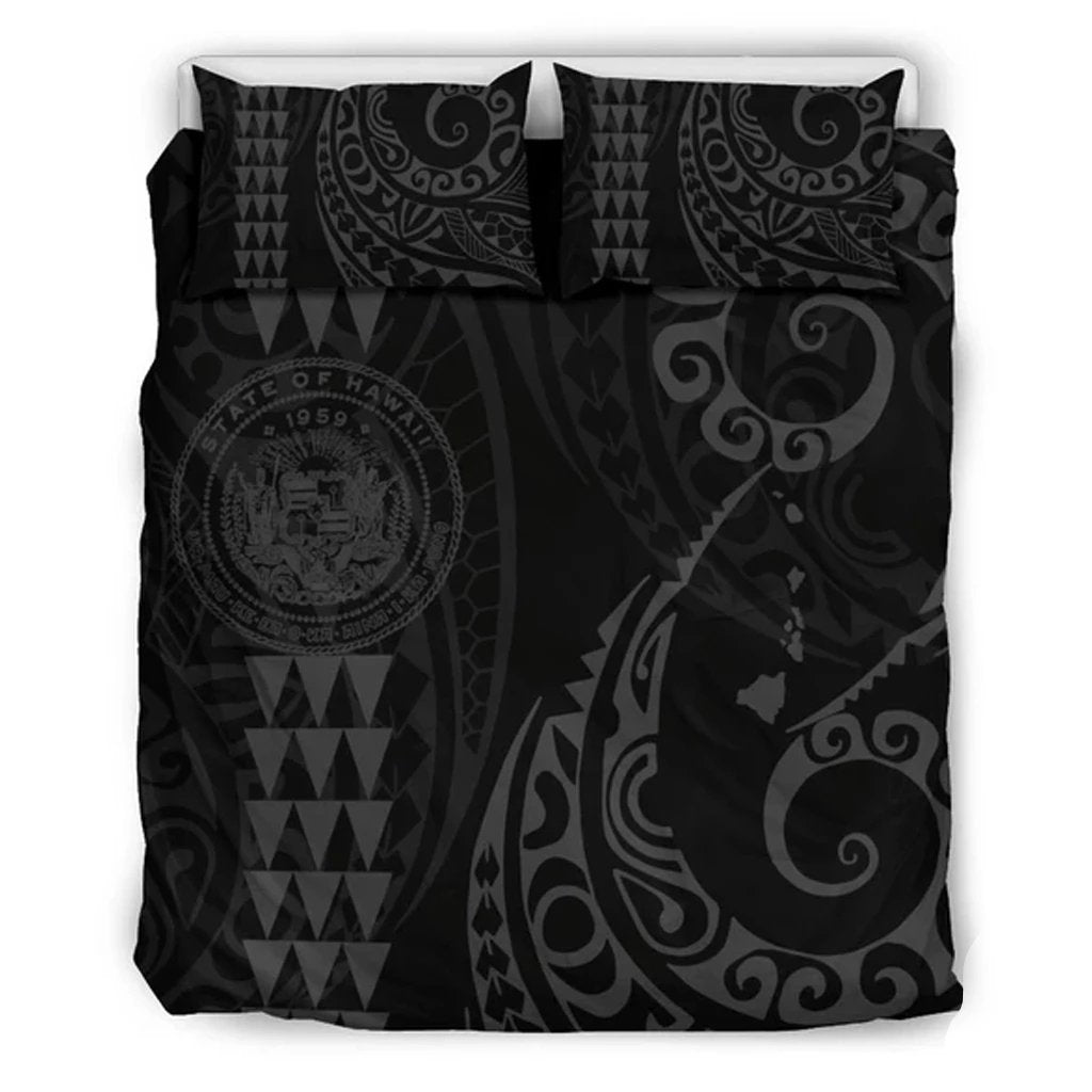 Hawaiian Map Coat Of Arms Flag Polynesian Bedding Set Grey Grey - Polynesian Pride