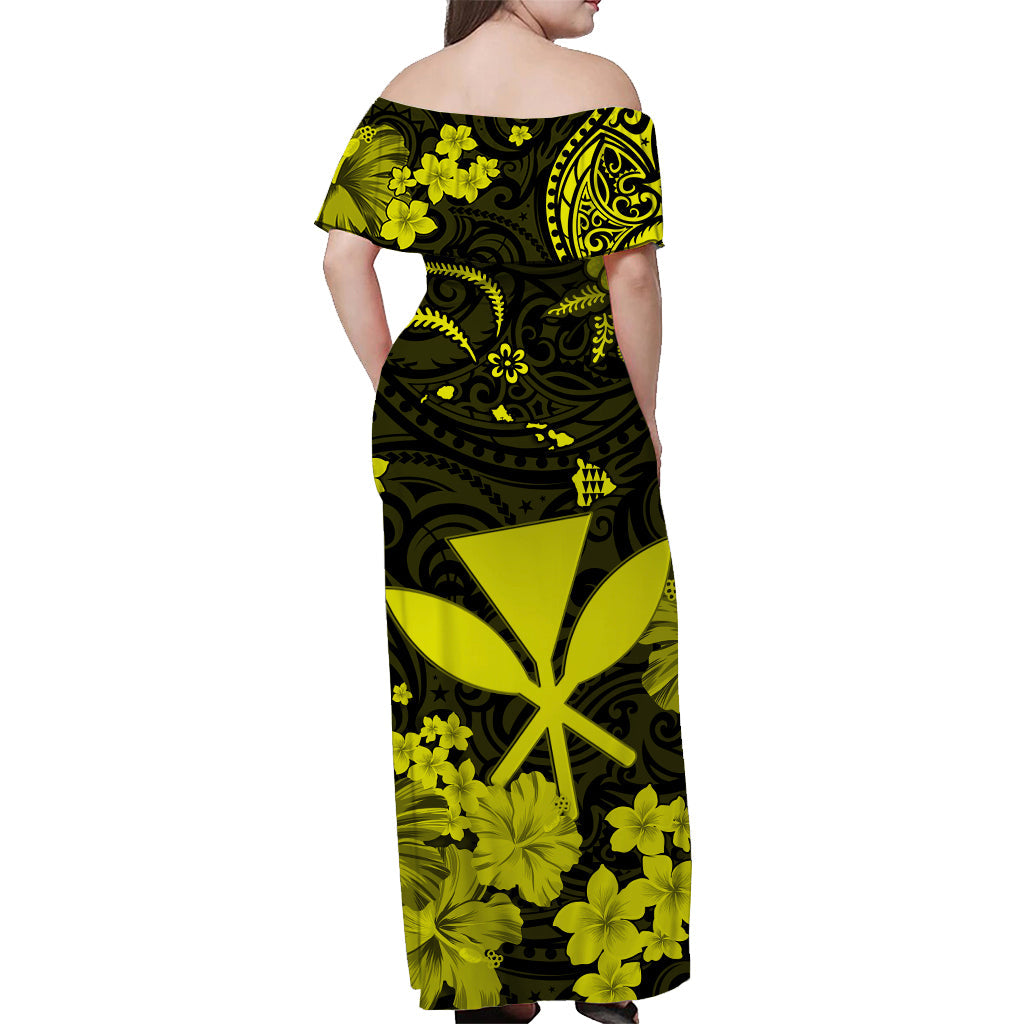 Hawaii Off Shoulder Long Dress Polynesia Yellow Kanaka Maoli LT13 - Polynesian Pride