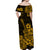 Hawaii Off Shoulder Long Dress Polynesia Gold Ukulele Flowers LT13 - Polynesian Pride