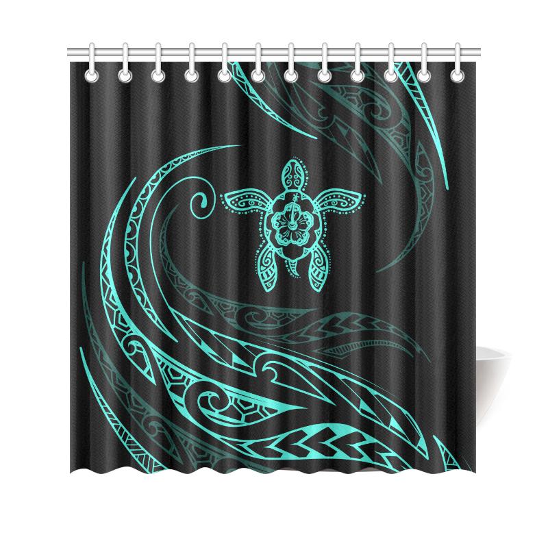 Hawaii Turtle Hibiscus Shower Curtain - Turquoise - Frida Style 177 x 172 (cm) Turquoise - Polynesian Pride