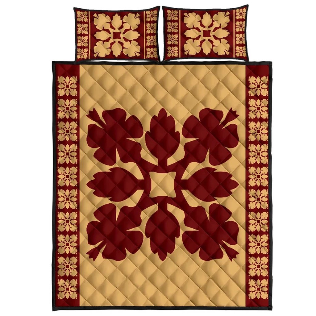 Hawaiian Quilt Pattern Hibiscus Quilt Bed Set Gold - Polynesian Pride