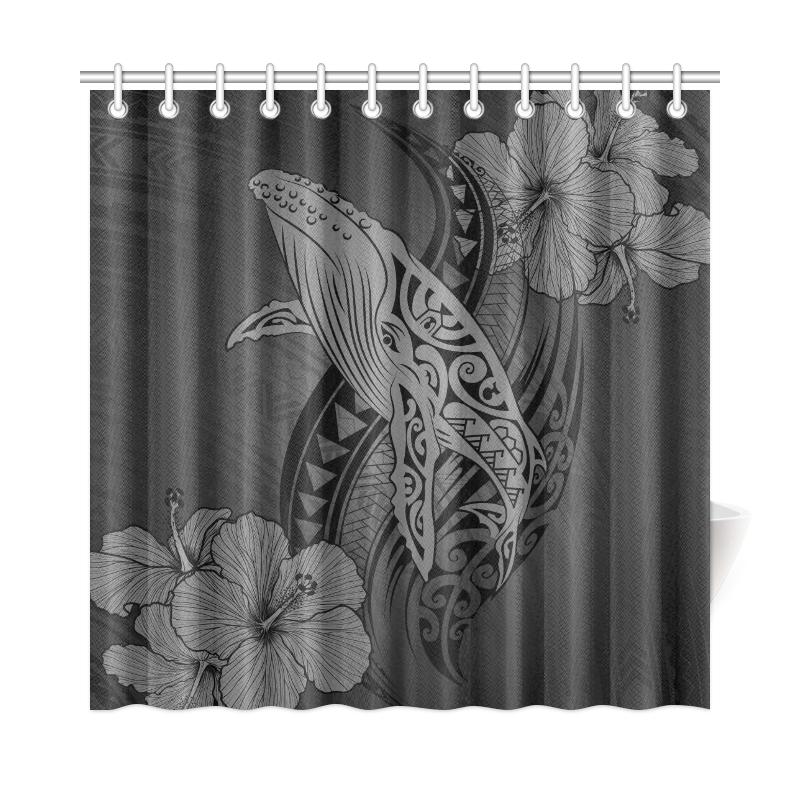 Hawaii Whale Swim Poly Shower Curtain - Gray 177 x 172 (cm) Gray - Polynesian Pride