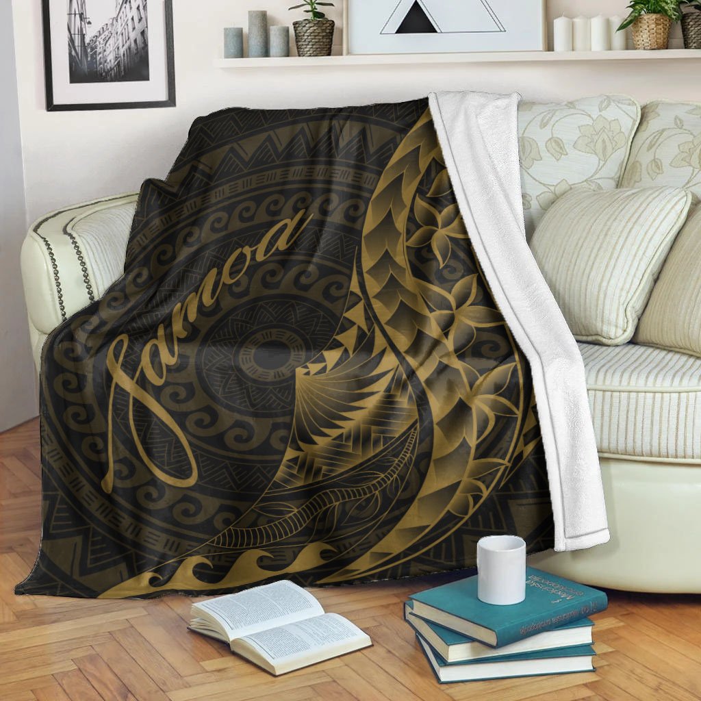 Samoa Premium Blanket - Polynesian Pattern Style Gold Color White - Polynesian Pride