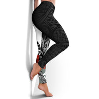 Tahiti Polynesian Custom Personalised Legging - Coat Of Arm With Hibiscus White - Polynesian Pride
