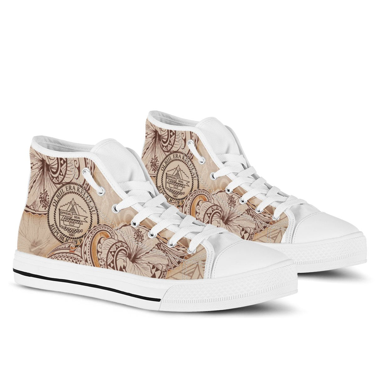 Palau High Top Shoes - Hibiscus Flowers Vintage Style - Polynesian Pride