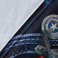 Northern Mariana Islands Polynesian Premium Blanket - Blue Turtle Hibiscus - Polynesian Pride