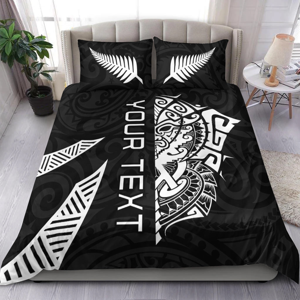 (Custom Personalised) New Zealand Rugby Bedding Set Haka All Black mix Ta Moko LT13 Black - Polynesian Pride