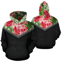 Hawaii Pink Hibiscus Palm Hoodie Unisex Black - Polynesian Pride