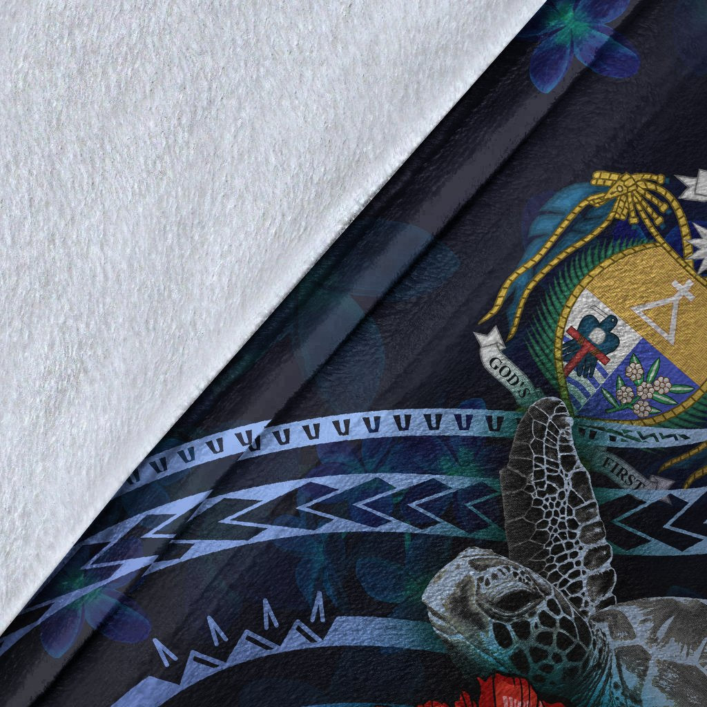 Nauru Polynesian Premium Blanket - Blue Turtle Hibiscus - Polynesian Pride