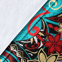 Wallis and Futuna Premium Blanket - Tribal Flower With Special Turtles Blue Color - Polynesian Pride