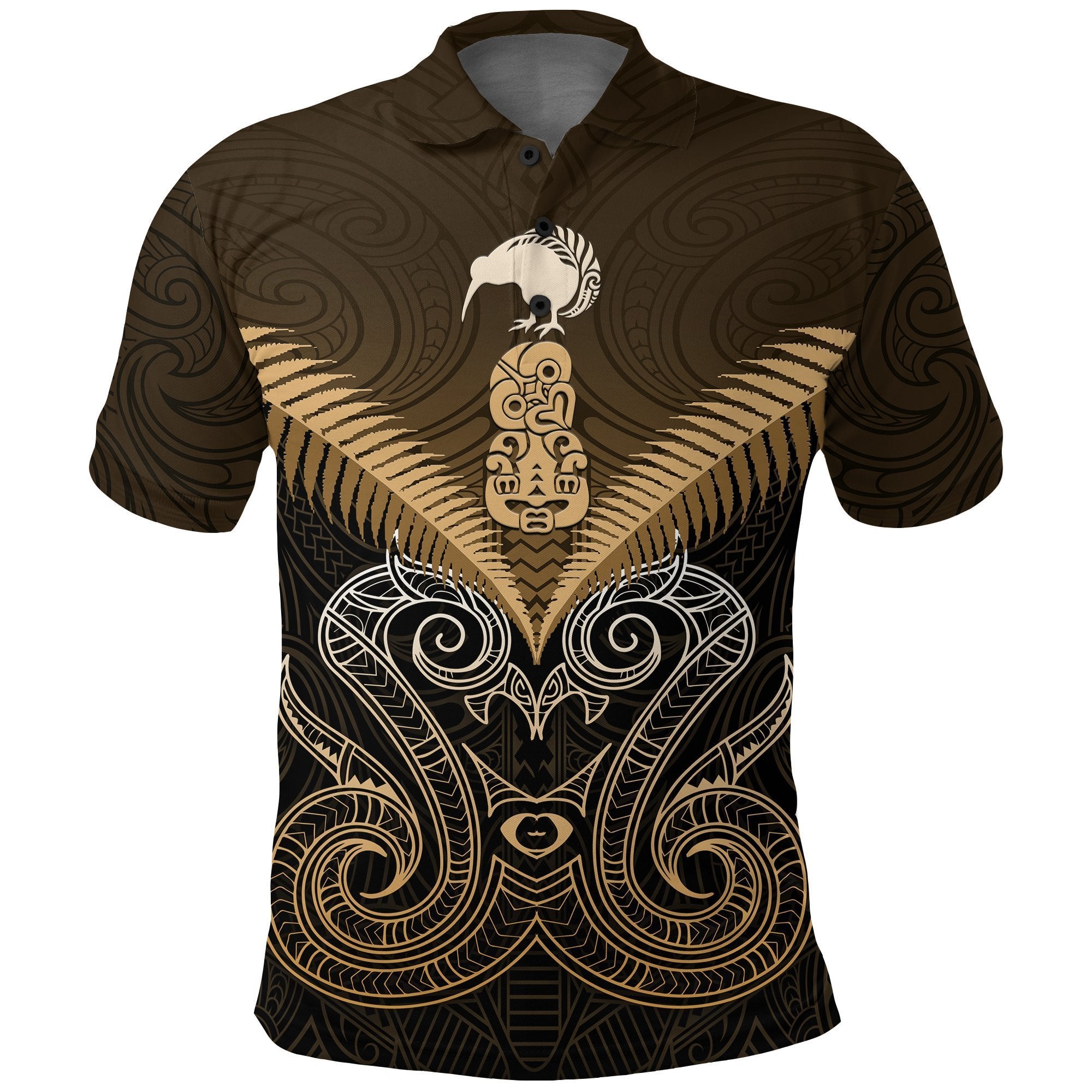 Maori Manaia New Zealand Polo Shirt Gold Unisex Black - Polynesian Pride