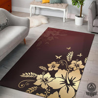 Golden Hibiscus Area Rug Black - Polynesian Pride