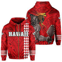 Polynesian Islands Warrior Kakau Hawaii Zip Hoodie Red Unisex Red - Polynesian Pride