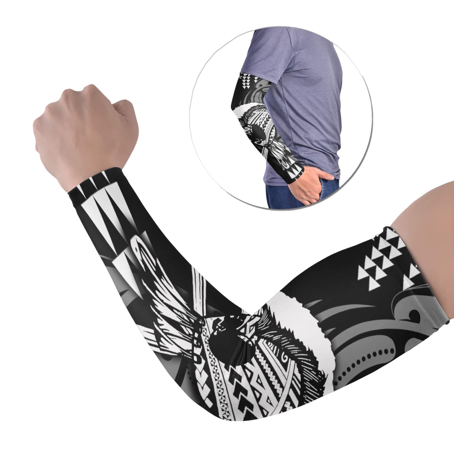 Hawaii Polynesian Warrior Kakau Arm Sleeve 43 (Set of Two)-White LT6 Set of 2 White - Polynesian Pride