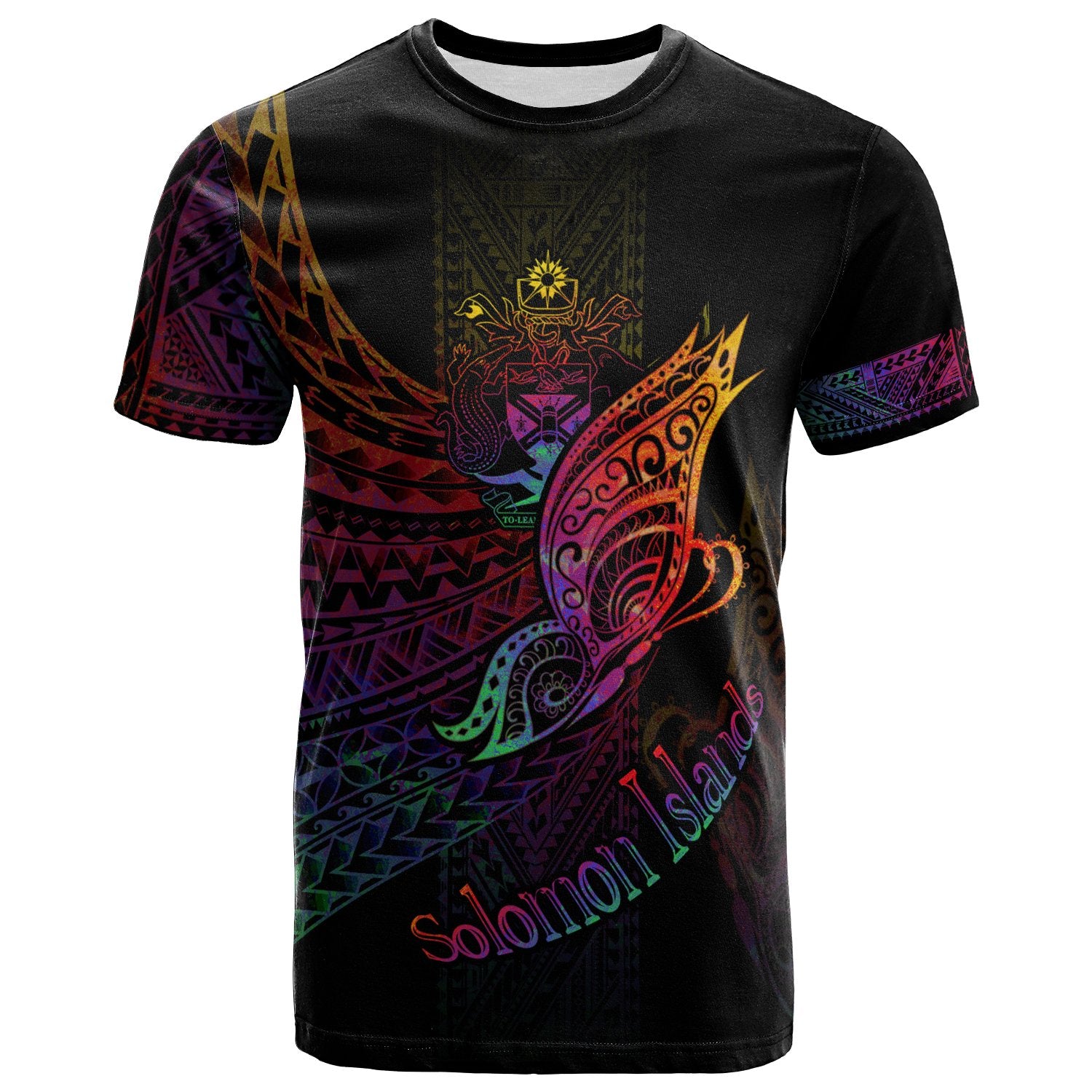 Solomon Islands T Shirt Butterfly Polynesian Style Unisex Black - Polynesian Pride