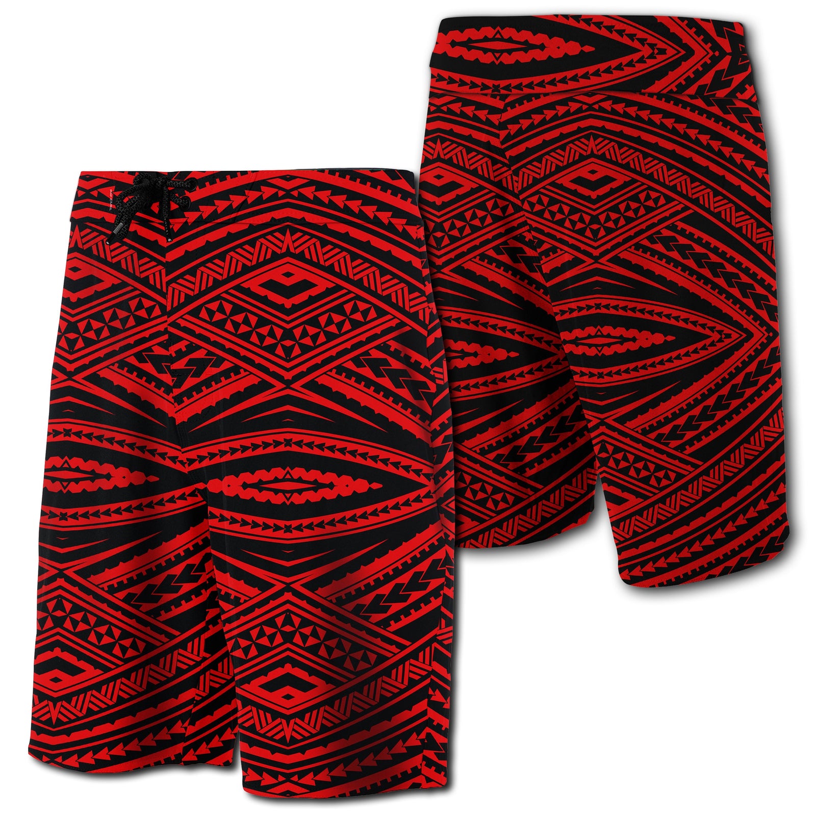 Hawaii Polynesian Tatau Board Shorts Red Men Red - Polynesian Pride