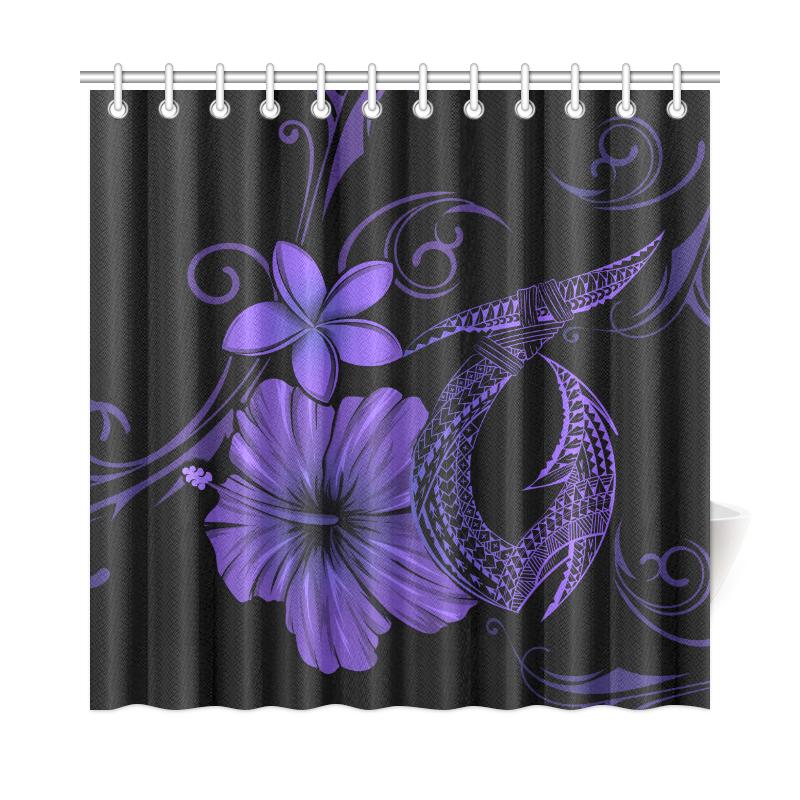 Hawaii Fish Hook Hibiscus Plumeria Shower Curtain - Purple 177 x 172 (cm) Purple - Polynesian Pride