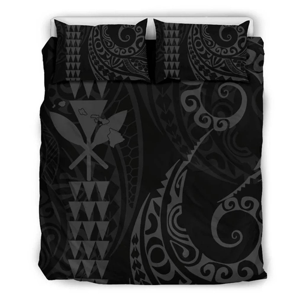 Hawaiian Map Kanaka Maoli Polynesian Bedding Set Grey Grey - Polynesian Pride