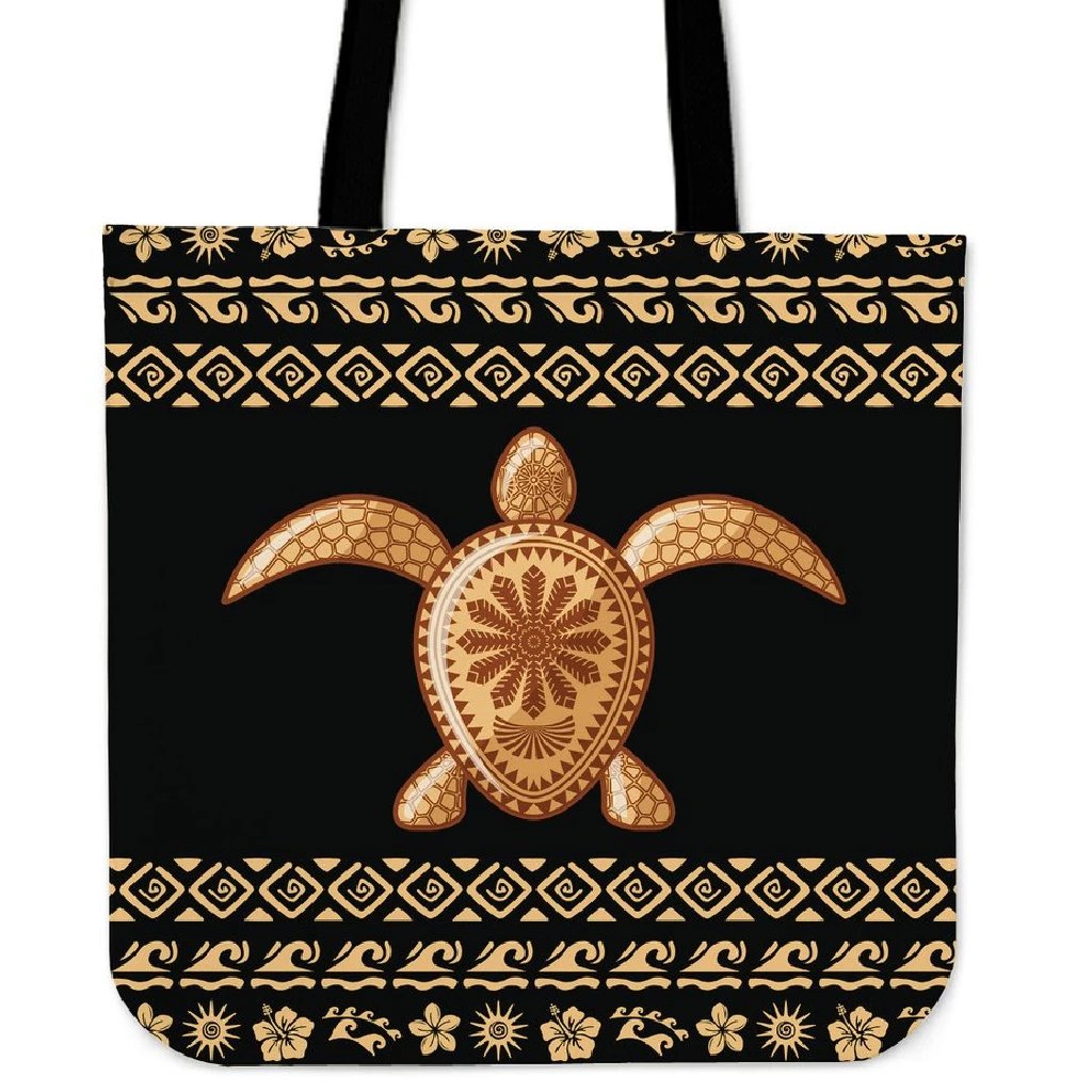 Hawaii Traditional Turtle Pattern Tote Bag Tote Bag One Size Black - Polynesian Pride
