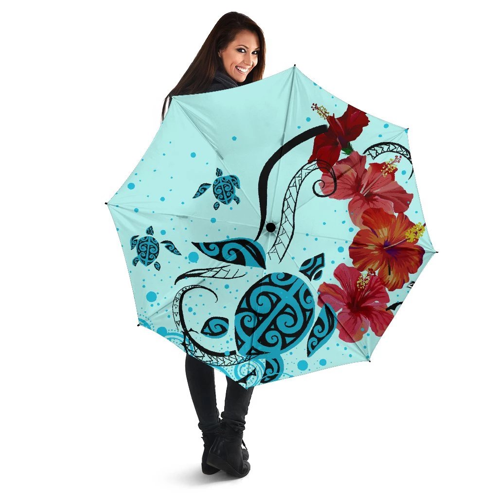 Sea Turtle Hibiscus Umbrella Umbrella One Size Black - Polynesian Pride