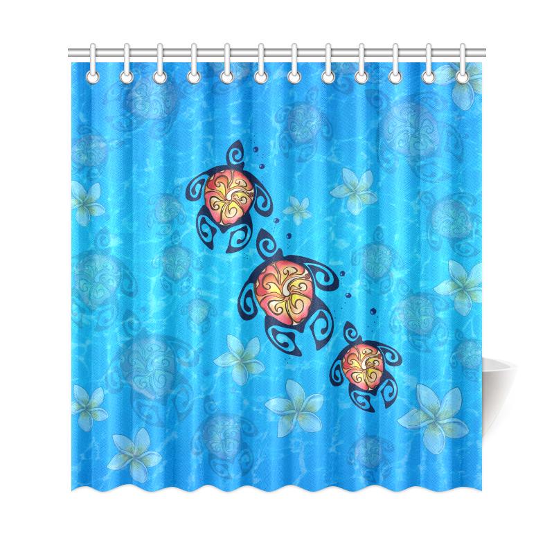 Hawaii Plumeria Turtle In The Ocean Shower Curtain - AH - John Style - Polynesian Pride