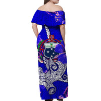 Samoa Off Shoulder Long Dress Hammerhead Shark and Hibiscus Blue LT13 - Polynesian Pride