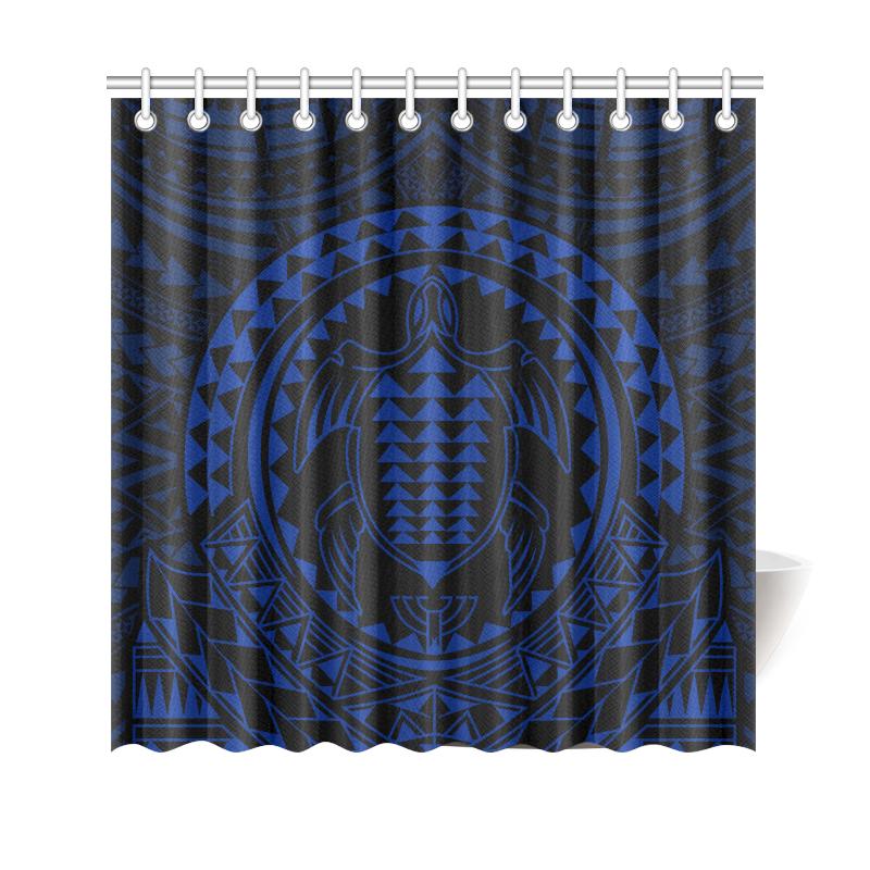 Hawaiian Kakau Honu Arc Blue Polynesian Shower Curtain 177 x 172 (cm) Blue - Polynesian Pride