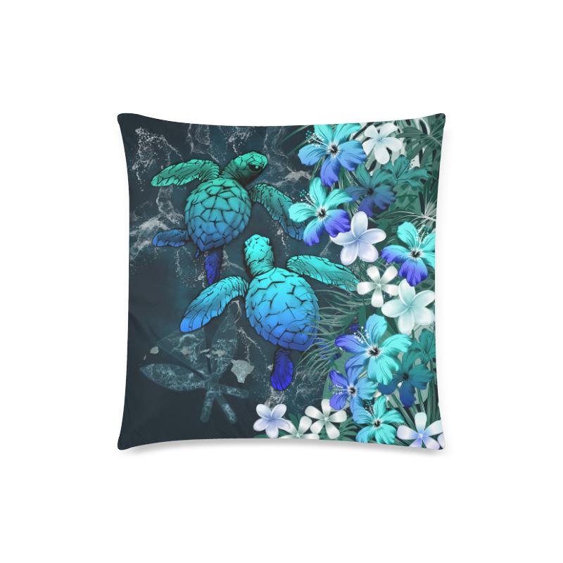 Kanaka Maoli (Hawaiian) Pillow Cases - Sea Turtle Tropical Hibiscus And Plumeria Blue - Polynesian Pride
