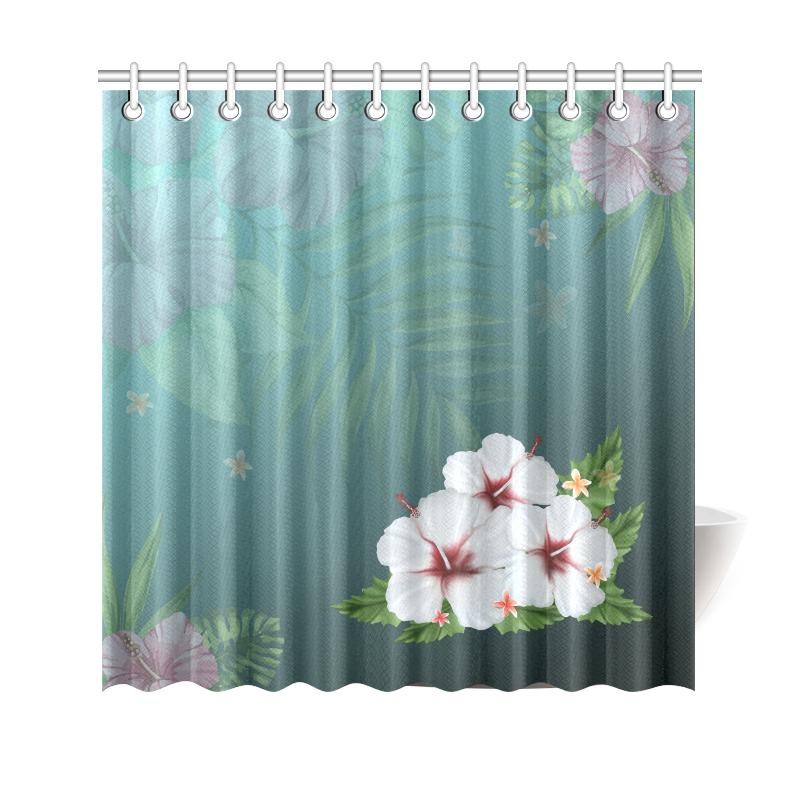 White Hibiscus Shower Curtain 177 x 172 (cm) White - Polynesian Pride