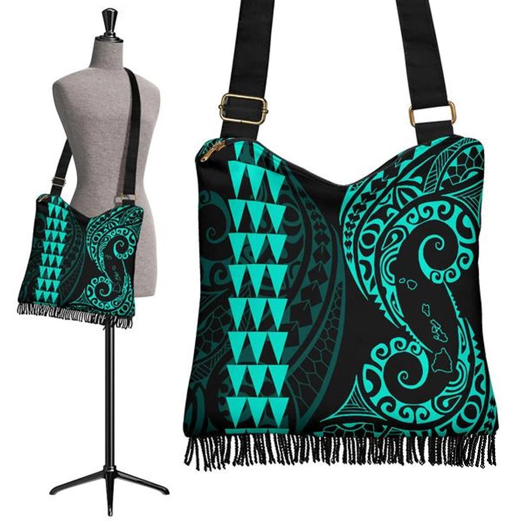 Hawaii Map Polynesian Crossbody Boho Handbag Turquoise Crossbody Boho Handbag One Size Turquoise - Polynesian Pride