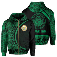 Hawaii Polynesian Zipper Hoodie Green Round Style Unisex Green - Polynesian Pride