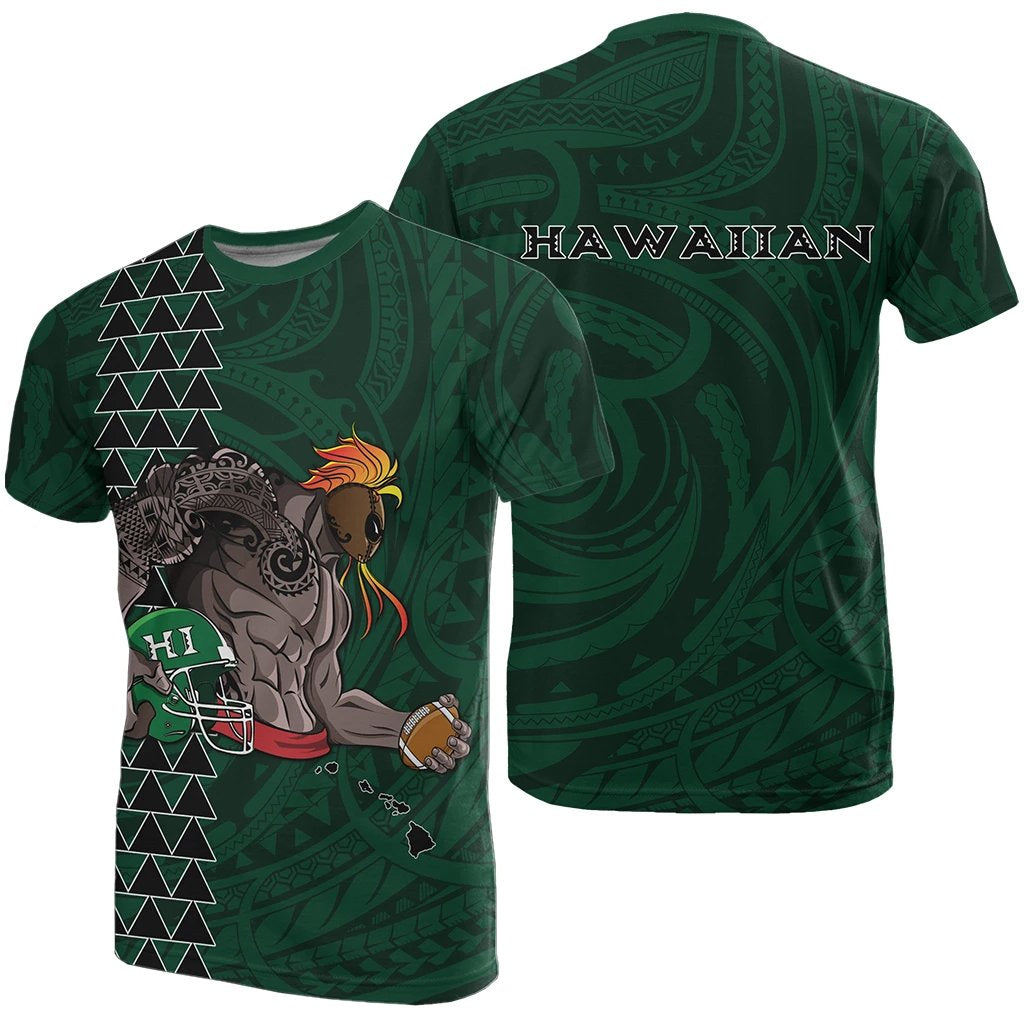 Polynesian Kakau Hawaii Warrior Football T Shirt Unisex Green - Polynesian Pride