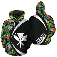 Kanaka Tropical Leaves and Plumeria Zipper Hoodie Circle Style Unisex Black - Polynesian Pride