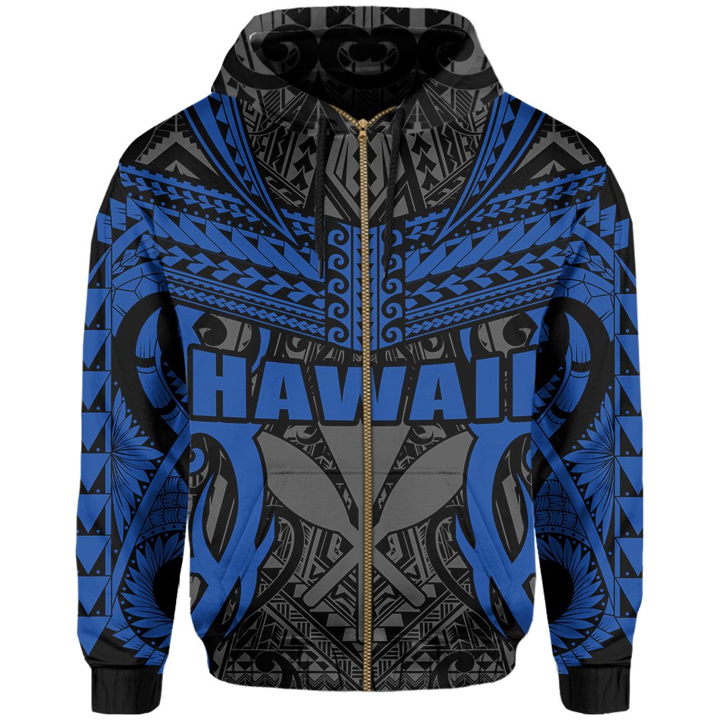 Hawaii Polynesian Tribal Kanaka Maoli Zipper Hoodie Blue Mark Style - Polynesian Pride