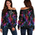 Kosrae Women's Off Shoulder Sweaters - Sea Turtle In Tribal Polynesian Style Black - Polynesian Pride