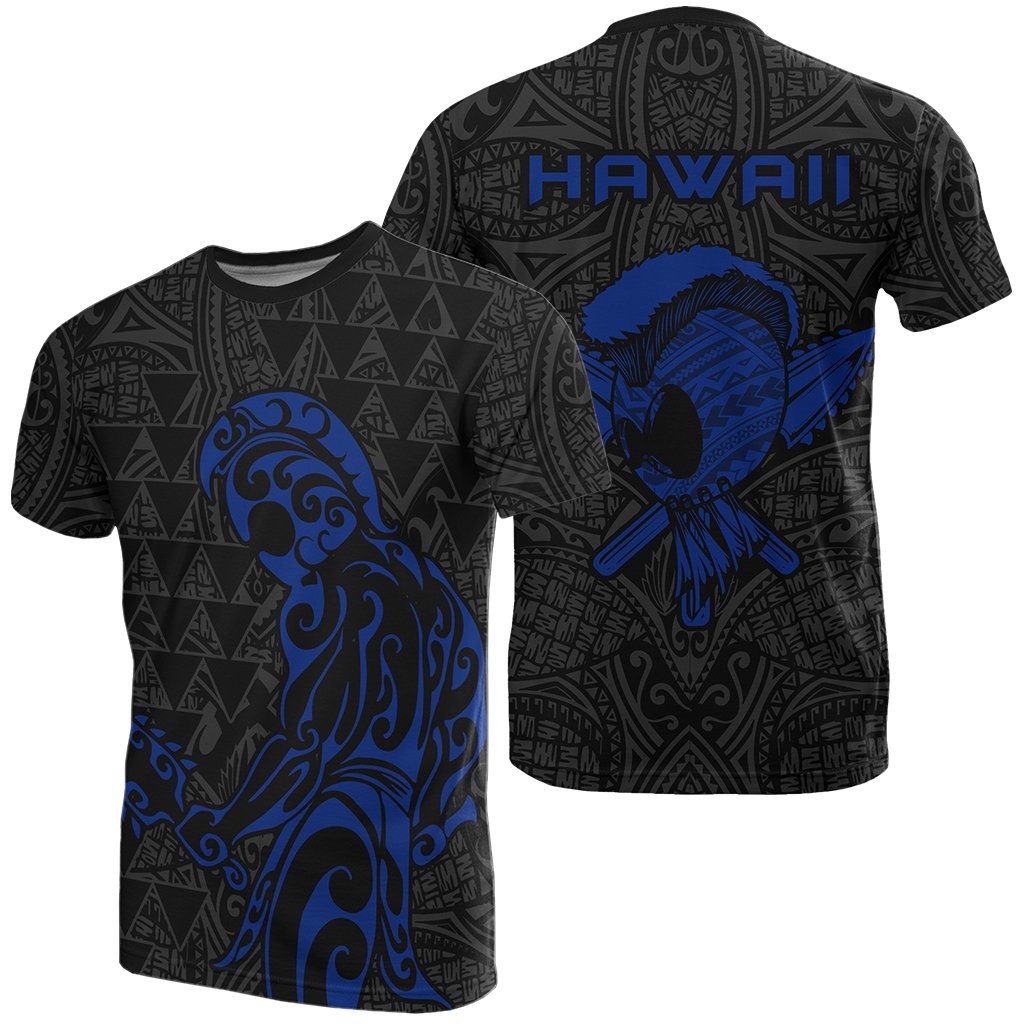 Polynesian Kakau Helmet Weapon Blue Kanaka Warrior T Shirt Unisex Blue - Polynesian Pride