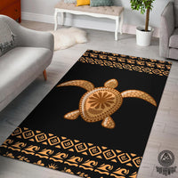 Golden Polynesian Turtle Area Rug Black - Polynesian Pride