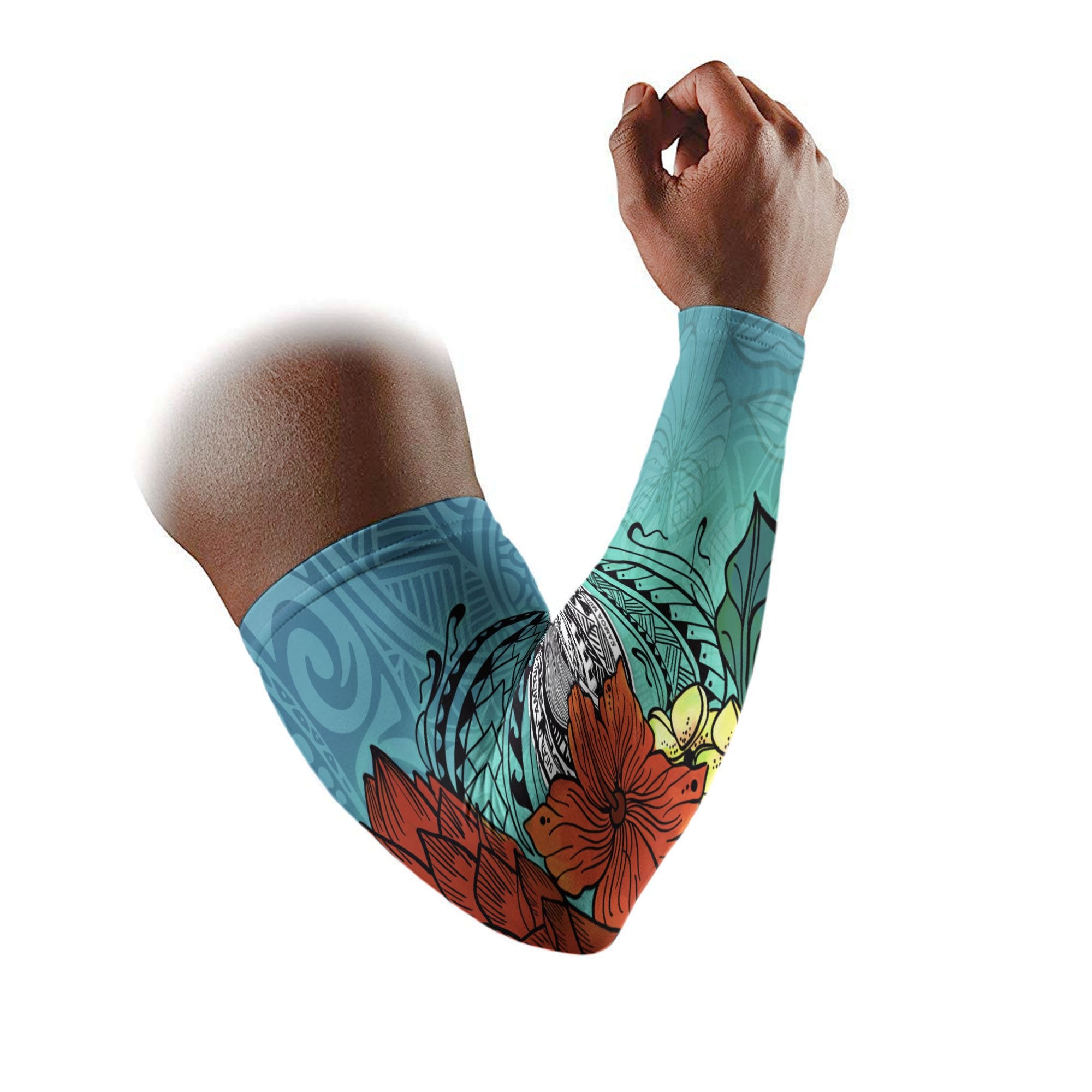 American Samoa Arm Sleeve (Set of 2) - Tropical Flowers Style Set of 2 Blue - Polynesian Pride