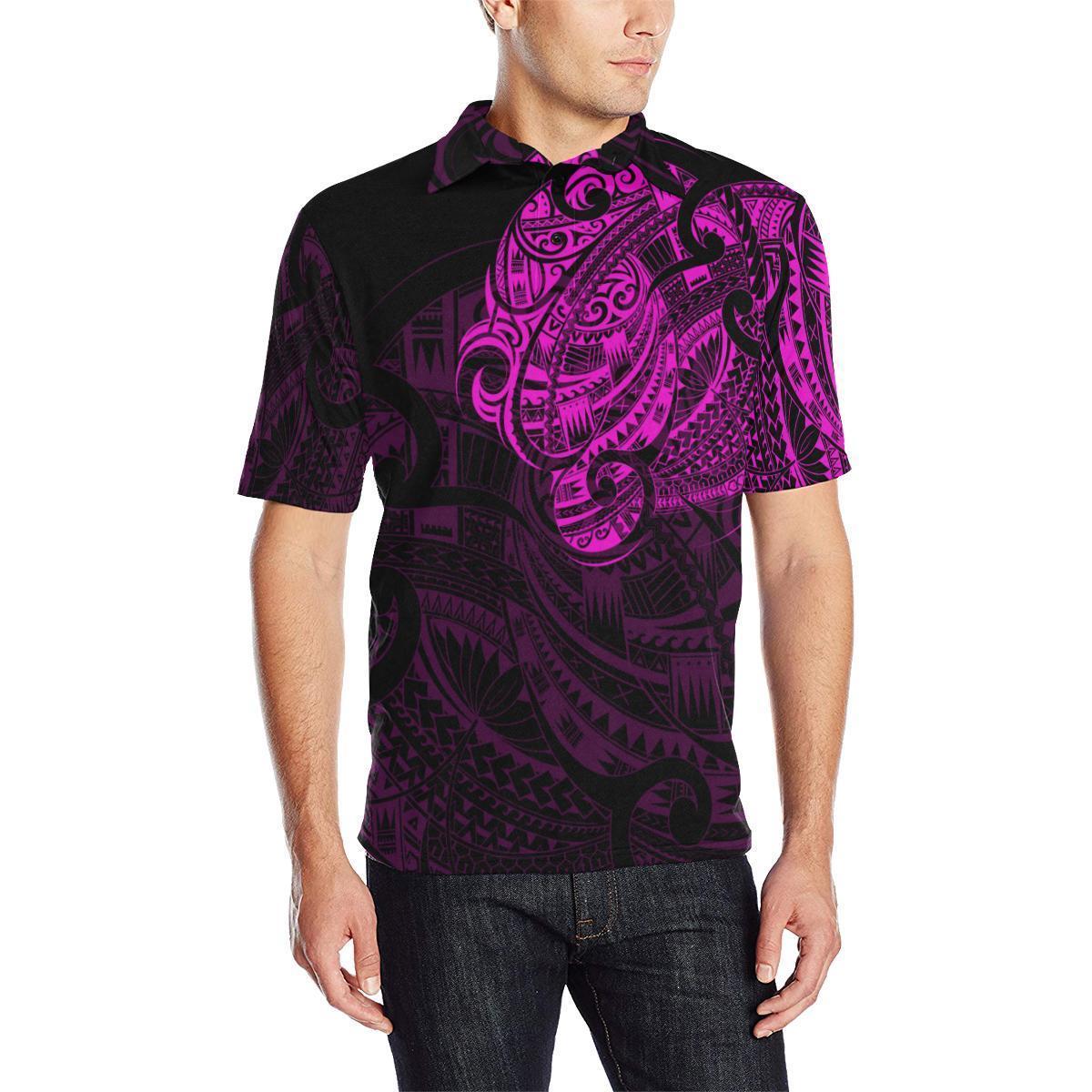 Maori Tattoo Style Black and Pink Polo T Shirt Unisex Black - Polynesian Pride