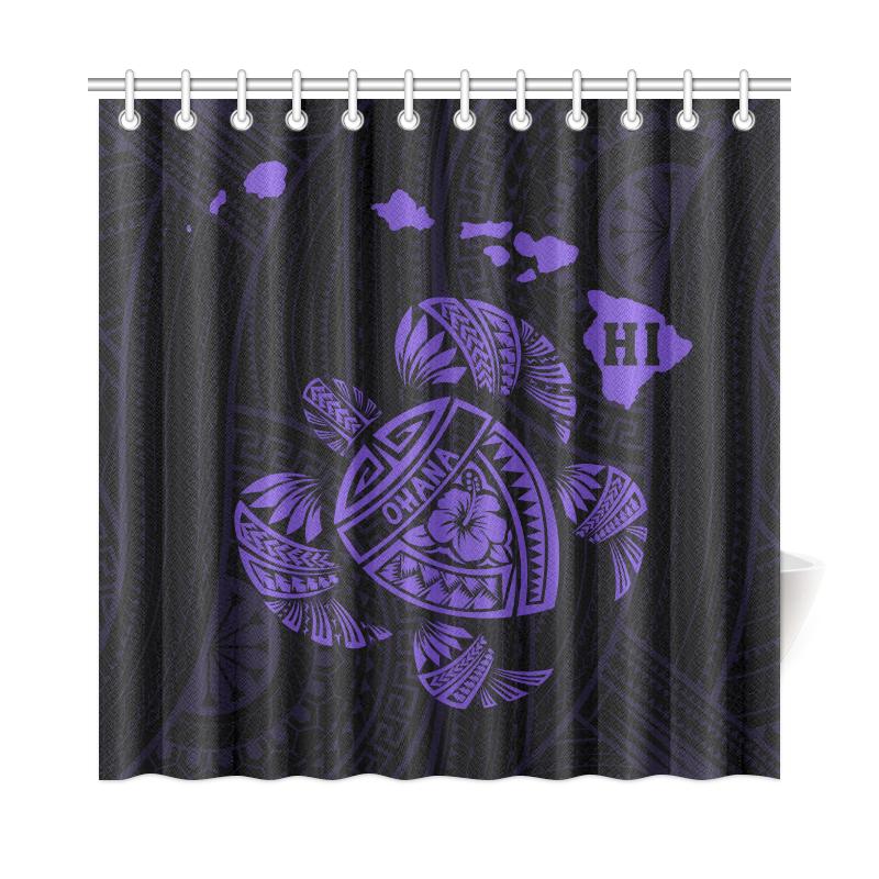 Hawaii Kakau Polynesian Turtle Map Shower Curtain - Purple - Polynesian Pride