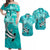 Custom Polynesian Matching Hawaiian Outfits For Couples Tribal Hammerhead Shark with Pacific Island Flowers Turquoise LT13 Turquoise - Polynesian Pride