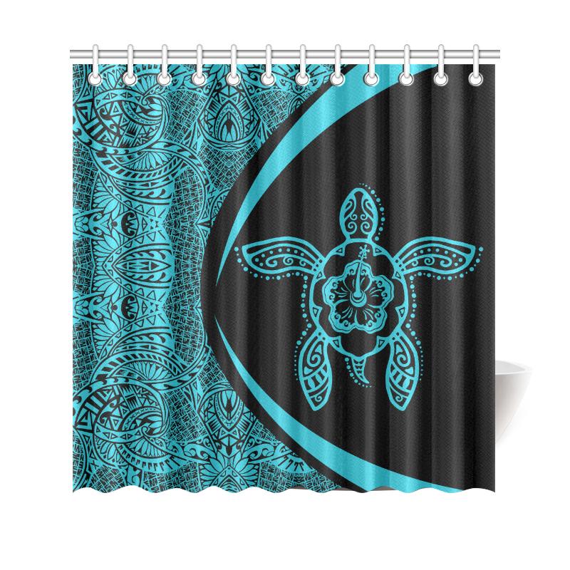 Hawaii Turtle Polynesian Shower Curtain-Circle Style Blue 177 x 172 (cm) Black - Polynesian Pride