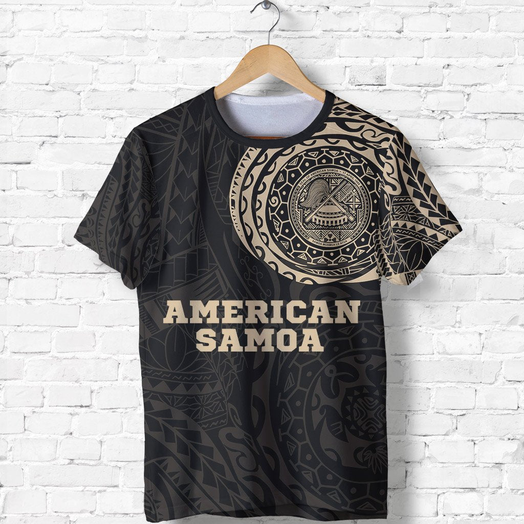 American Samoa T Shirt American Samoan Seal Polynesian Tattoo Style Unisex Black-Gold - Polynesian Pride