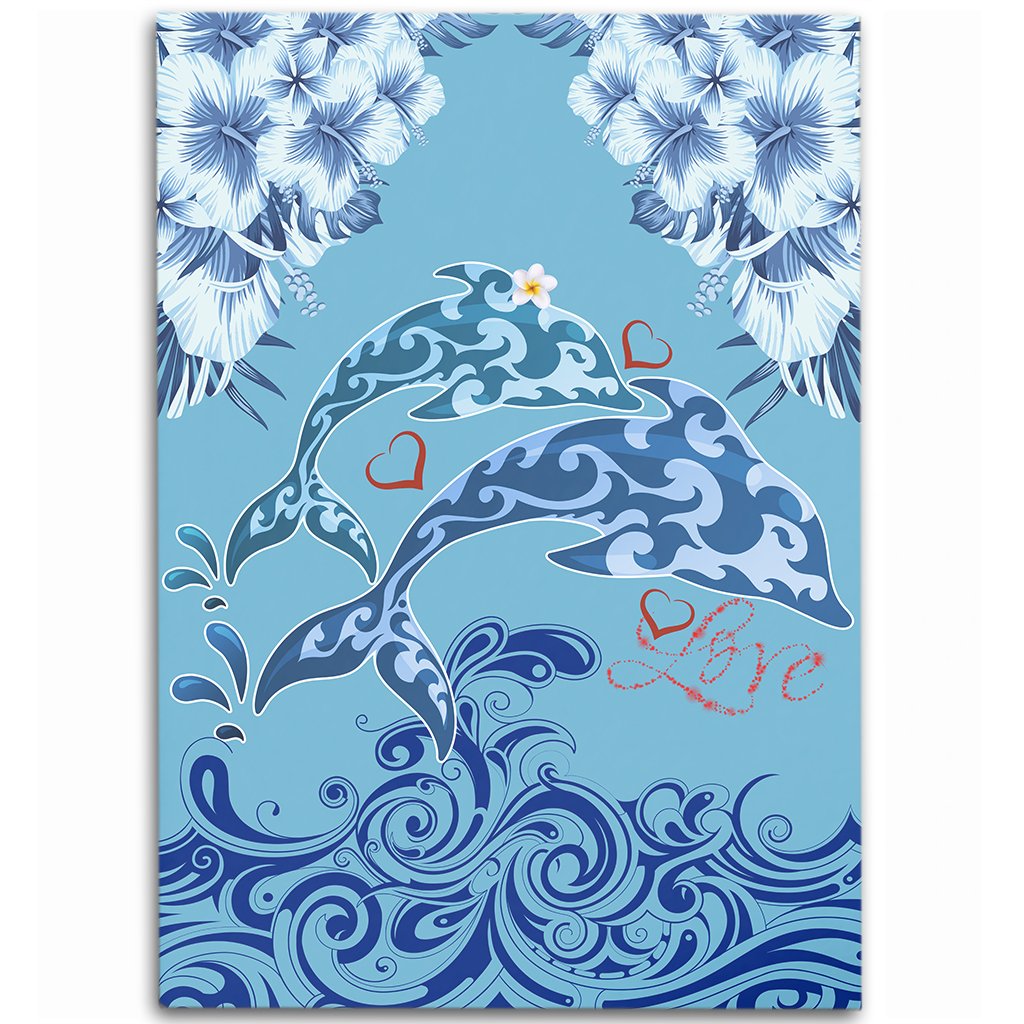 Hawaii Dolphin Couple Valentine's Hibiscus Area Rug - Tender Style - AH Blue - Polynesian Pride