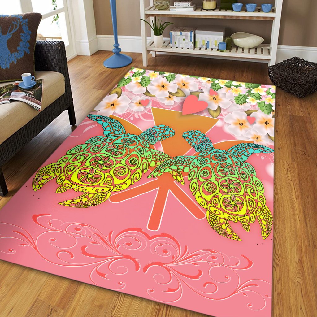 Hawaii Turtle Couple Plumeria Valentine Pattern Area Rug - Bond Style - AH Pink - Polynesian Pride