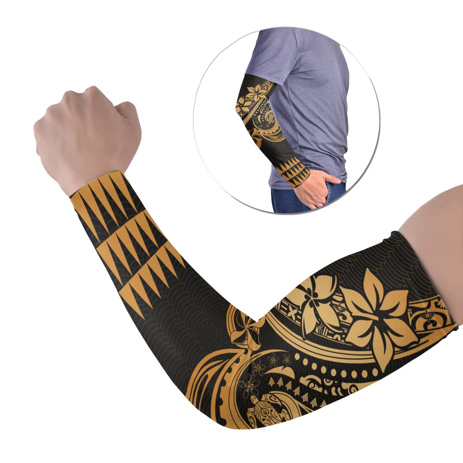 Kakau Hawaiian Polynesian Arm Sleeve 43 (Set of Two) Gold LT6 Set of 2 Gold - Polynesian Pride