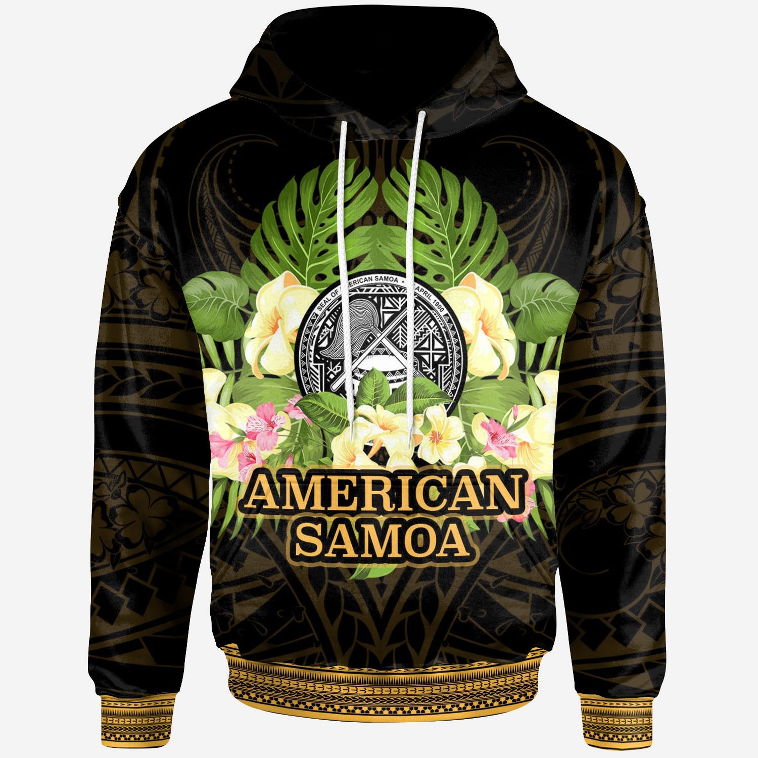 American Samoa Hoodie Polynesian Gold Patterns Collection Unisex Black - Polynesian Pride