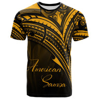 American Samoa T Shirt Gold Color Cross Style Unisex Black - Polynesian Pride