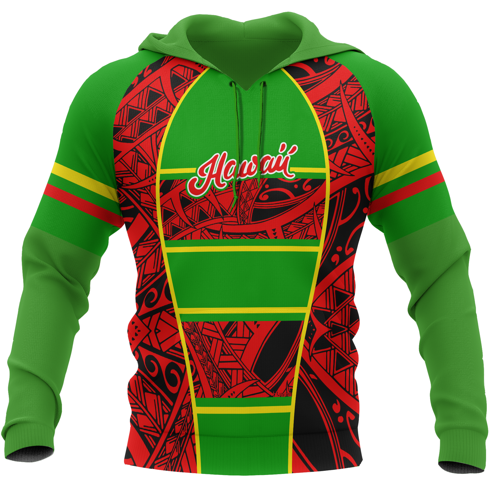 Hawaii Kanaka Maoli Flag All Over Hoodie Unisex Green - Polynesian Pride